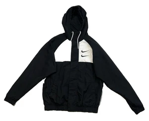 Vintage Nike Double Swoosh Windbreaker Jacke Small Schwarz Logo Spruch Damen - Bild 1 von 8