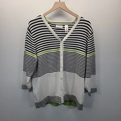 Cárdigan Liz Claiborne a Rayas Cuello en V Botón Delantero Manga 3/4 Mujer XL Foto 1 de 4
