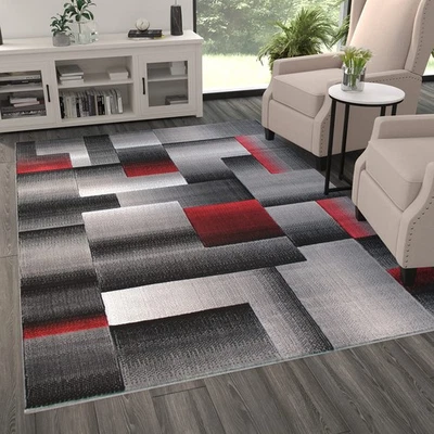 Alfombra contemporánea moderna Masada Trendz Collection 6'x9' en rojo, gris y... Foto 1 de 4