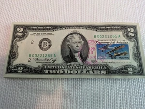 2 $ Schein Federal Reserve Schein Lot gestempelt - Handelsluftfahrt Briefmarke - Bild 1 von 5