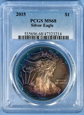2015 1oz Silver Eagle PCGS MS68 - Toned Beauty - Image 1 of 4