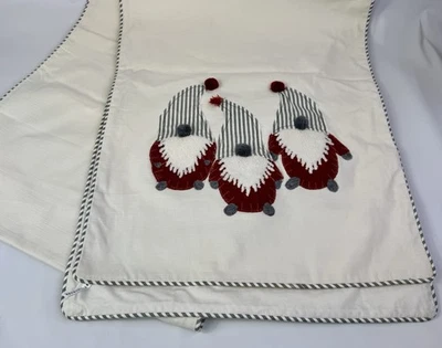 Pottery Barn Gnome Embroidered Linen Cotton Table Runner Decor Christmas Forest - Image 1 of 4