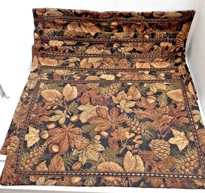 Lot of 5 Fall Leaves Thankgiving Tapestry Look Placemats w/ Faux Leather Accents - Image 1 of 4