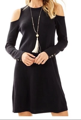 Lilly Pulitzer Faire Cold Shoulder Wool-Blend Metallic Sweater Dress Black XS - Image 1 of 4