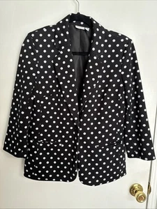 Kim Rogers Women's Size Medium Black/White Polka Dot 3/4 Length Sleeve Blazer - Picture 1 of 12