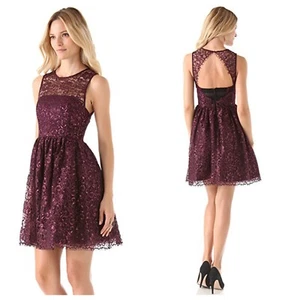 Alice + Olivia Ophelia Plum Purple Metallic Lace Party Dress Size 4 Stunning! - Picture 1 of 12