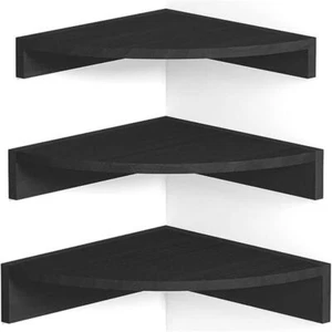 Wall Mounted Shelves 3.54"Hx12"Wx12"D Wood Corner Rectangle Black (Set of 3) - Picture 1 of 4