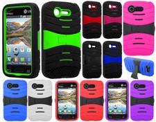 For Lg Optimus Fuel L34C Hard Gel Rubber KICKSTAND Case Phone Cover Accessory