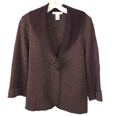 Susan Bristol Brown Wool Herringbone One Button Cardigan - Size Medium - Image 1 of 4
