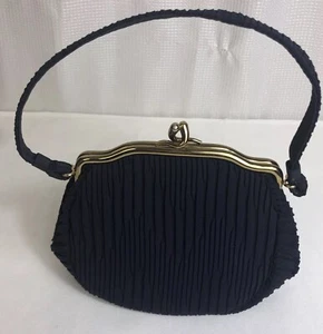 Vintage JR Plissee Handtasche Geldbeutel Kisslock Navy Blau Inner Coin Purse USA - Bild 1 von 13