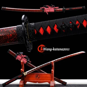 Red Sharp Japanese Samurai Katama Sword 1095 Steel Full Tang Black Dragon Tachi - Picture 1 of 13