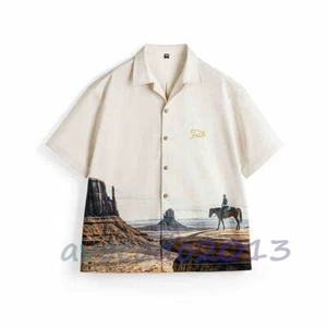 Camicia uomo Maden vintage manica corta stampa classica ricamata colletto cubano - Foto 1 di 10