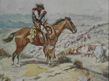 C M Russell, Cowboy, Cattle, Cows, Mt's, Salesman Sample Print 1940s