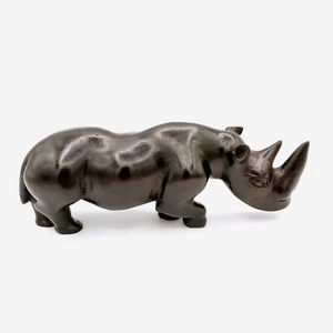 Vintage African Heavy Ebony Wood Tribal Figure Hand Carved Rhinoceros - Picture 1 of 14