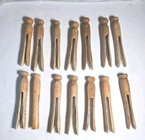 Wooden Vintage Clothespins 4" Round 3.25" Square Sturdy Great Cond't - Picture 1 of 7