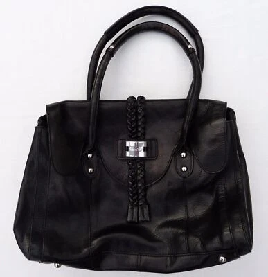 SHOULDER BAG GENUINE SOFT BLACK LEATHER DESIGNER MODALU LARGE PLAITED DETAIL NEW - Image 1 of 4
