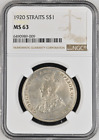 :1920 S$1 SILBERDOLLAR GEORGE-V STRAITS SETTLEMENTS NGC MS63 SELTENE EXPLOSION WEISS