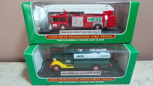 2 Piece - MINT 1999 Miniature Hess Fire Truck & MINT 2000 Mini Hess First Truck - Picture 1 of 4