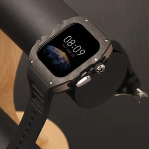 Cinturino in gomma cassa in fibra di carbonio di lusso per Apple Watch 10 42 mm/46 mm cinturino mod kit - Foto 1 di 37