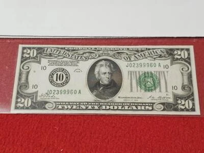 1928 $20 FEDERAL RESERVE NOTE. UNCIRCULATED GEM CCU  FR.2050-J    #MF-T2419 - Image 1 of 2