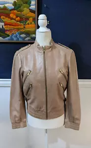 Alice + Olivia hellbraune Bomberjacke aus 100 % Leder mit doppeltem Reißverschluss Gr. Small S - Bild 1 von 10