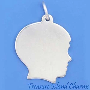 Boy Silhouette Engravable 925 Solid Sterling Silver Charm Pendant MADE IN USA - Picture 1 of 3