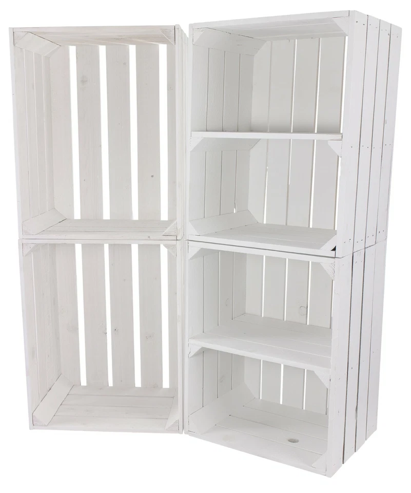 Gemischtes Paket aus weißen Obstkisten Weinkisten (4 Kisten) Deko Vintage Retro - Bild 1 von 3