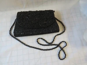 Cartera de noche vintage La Regale negra con cuentas - Imagen 1 de 7