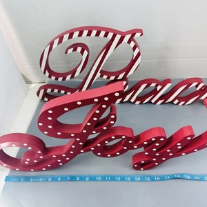 Pottery Barn Christmas Wood Sign Joy Peace Red Wall Decoration Word Art - Picture 1 of 16
