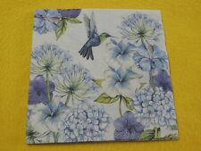 10 Servietten Kolibri Blumen blau Serviettentechnik Motivservietten Vögel Vogel