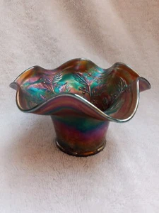 Vtg Fenton Blackberry Spray Cobalt Blue Carnival Glass Hat Vase. - Picture 1 of 6