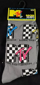 MTV - Grey Crew Socks - Size Men's 6-12 - One Pair - Novelty Socks - Picture 1 of 3