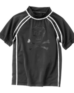 NWOT Boys 4 Gymboree “SKULL & CROSSBONES” UPF 50+ SWIMWEAR RASH GUARD TOP Black - Picture 1 of 1