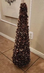 Pottery Barn Sparkle Glitter TALL Gold PINECONE Tree Cloche Holiday Christmas - Picture 1 of 4