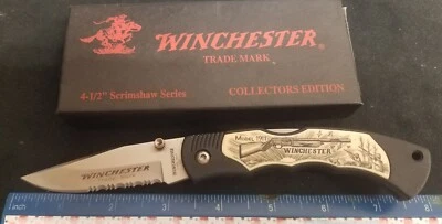 Cuchillo Winchester Modelo 1911 Serie Scrimshaw Lockback, Mango Compuesto Negro " Foto 1 de 4