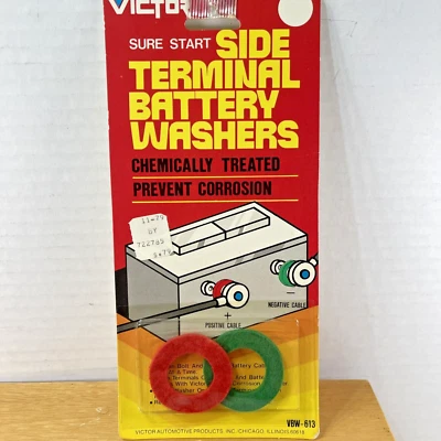 NUEVO STOCK ANTIGUO VICTOR ARRANQUE SEGURO TERMINAL LATERAL 2 ARANDELAS DE BATERÍA DE FIBRA Foto 1 de 4