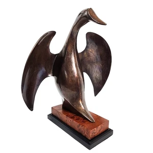 Vtg Dolbi Cashier Bronze Duck Statue 1992 Wings Spread Base Korea 13"X12" Rare - Picture 1 of 10