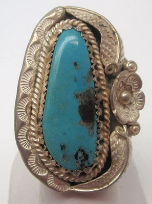 Vintage 1960 Navajo Sterling Silver Undyed Turquoise Ring Sz 6 Never Worn NWOT - Image 1 of 4