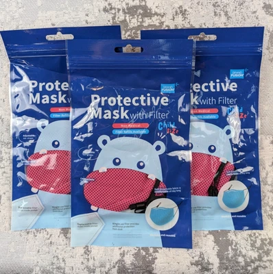 Lot Of 3 Protective Reusable Masks w/ Replaceable Filter Child Size Soft Fabric - Image 1 of 4