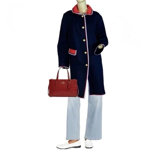 TALBOTS TRENCH BLU NAVY, ROSSO E BIANCO COTONE TWILL TAGLIA 22W - Foto 1 di 13