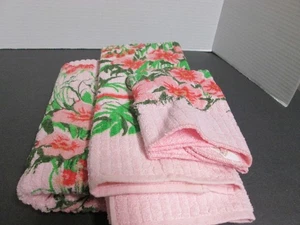 CANNON VINTAGE 3 PC TOWEL SET U.S.A. PINK RED FLORAL - Picture 1 of 7