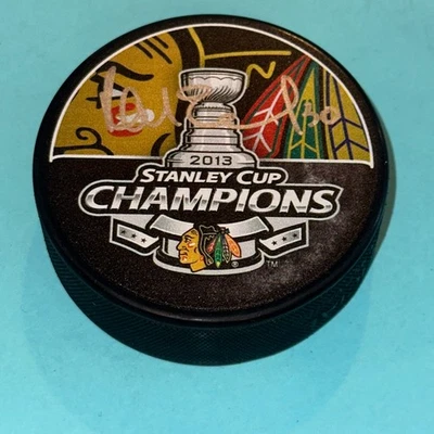 RAY EMERY Signed Blackhawks 2013 STANLEY CUP CHAMPS Puck w/ PSA COA - Image 1 of 3