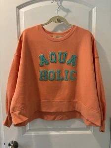 Judith March Sweatshirt Neon Orange Melon Cropped “Aqua Holic” Women’s sz XL - Picture 1 of 8