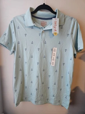 Cat & Jack Boys XL 14 Polo Shirt Light Teal Sailboat Print Short Sleeve NWT - Image 1 of 4