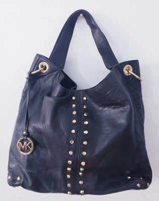 Bolso de Hombro Michael Kors MK Cuero Negro HOBO Dorado Tachonado Remache Ojal Cartera Foto 1 de 4