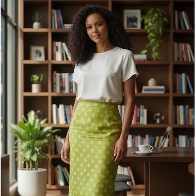 J. Falda lápiz Crew de lana a lunares talla 6 verde hasta la rodilla carrera a medida # Foto 1 de 4