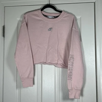 Suéter DKNY Sport Mujer Bebé Rosa Recortado Forrado de Vellón Cuello Redondo Manga Logo M Foto 1 de 4