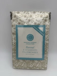 2 NWT Martha Stewart Floral Leaf Flannel Pillowcases 100% Cotton Cream Gray Red - Picture 1 of 6