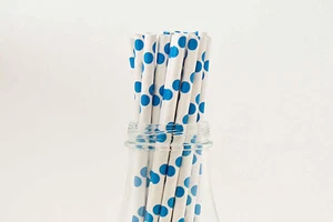 75x blue polka dot paper straws wedding birthday baby shower party decoration - Picture 1 of 2