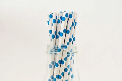 75x blue polka dot paper straws wedding birthday baby shower party decoration - image 1 of 2